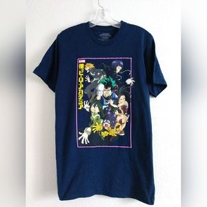My Hero Academia T Shirt Blue Funimation Graphic of Main Characters Size Medium